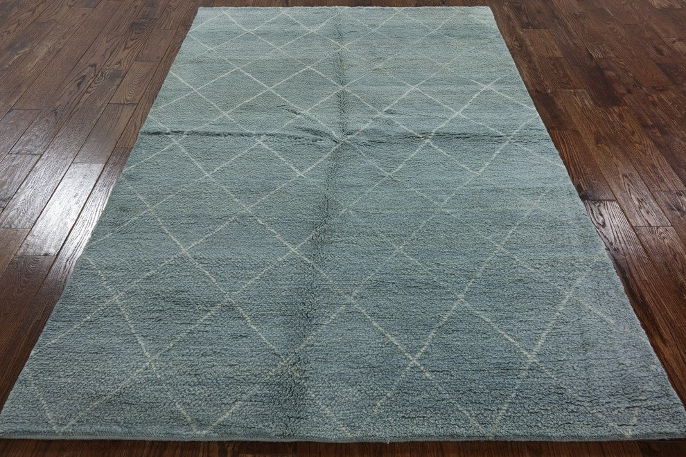 5'x8' Moroccan Collection Hand Knotted Modern Light Blue Oriental Wool Rug