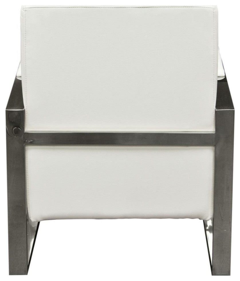 Benzara BM192111 Accent Chair With Stainless Steel Sled Support, White & Silver