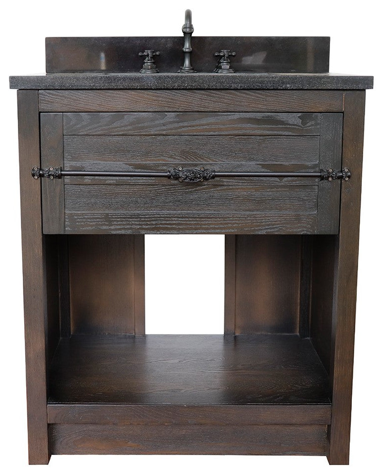 30" Single Vanity, Brown Ash, Black Galaxy Top, Rectangle Sink