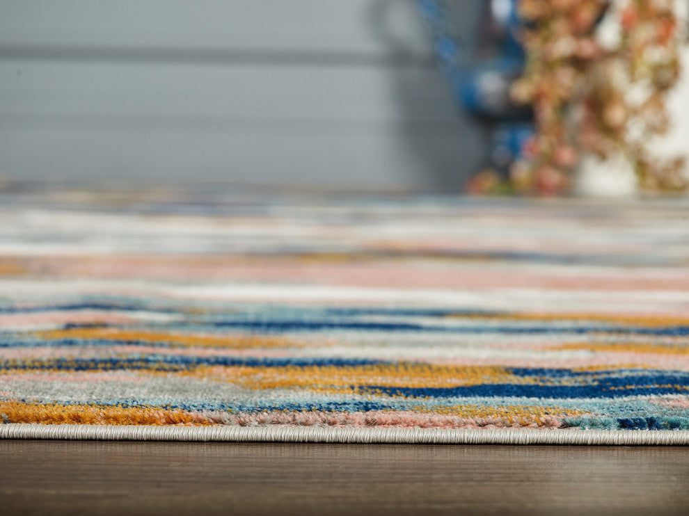 Abani Porto PRT140A Contemporary Orange and Blue Abstract Area Rug