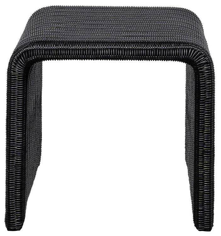 Woven Rattan and Metal Square End Table, Black