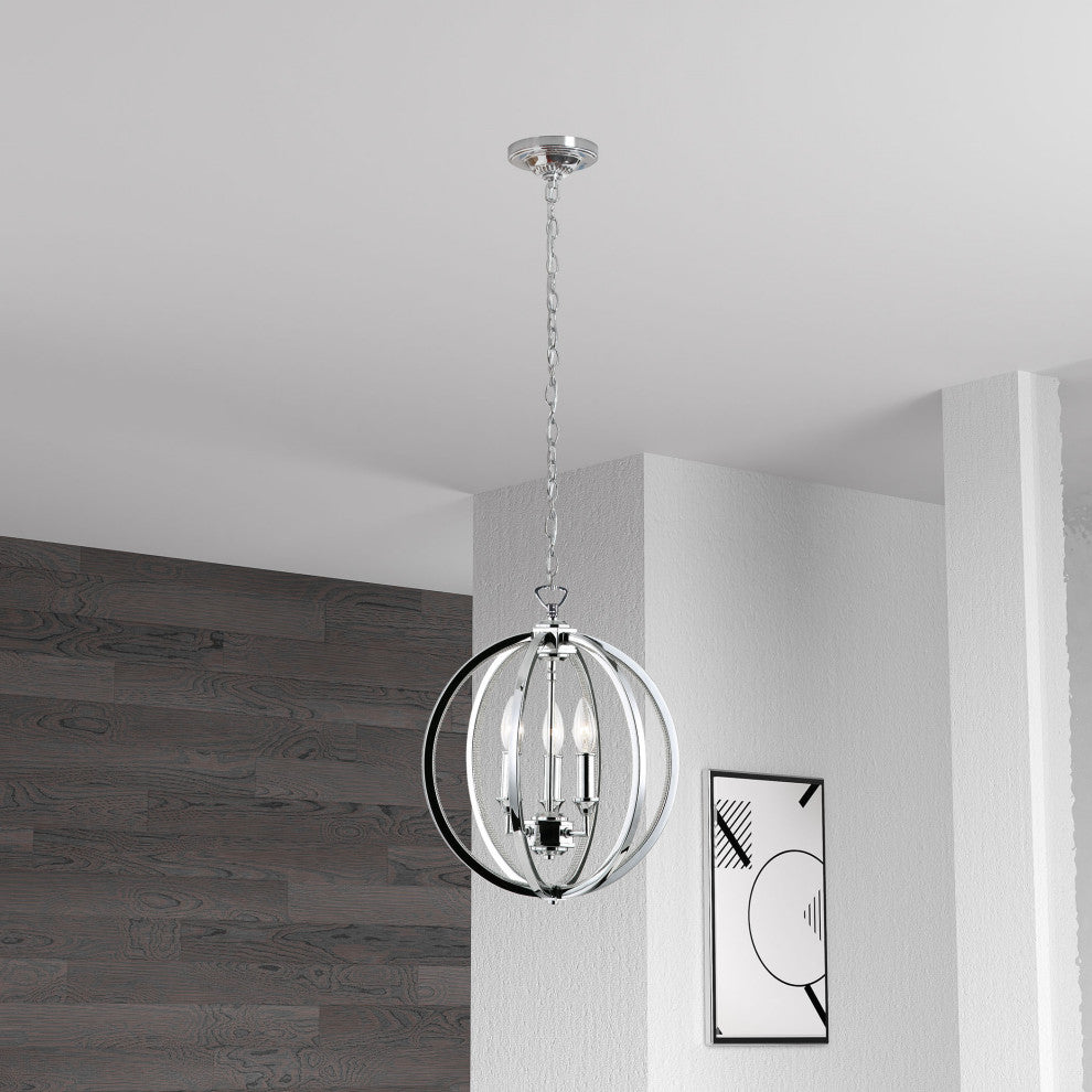 Kara 3-Light Chandelier, Polished Chrome With Jeweled Accents