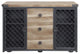 Industrial Sideboard, Mesh Doors & Drawers & Water Valve Knobs, Sandy Black/Oak