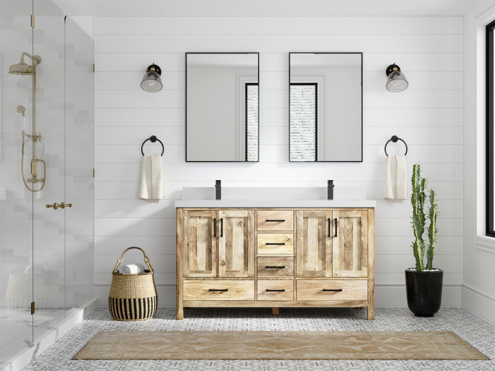 Malibu Mango 60 Double Sink Bathroom Vanity in White Washed 2" White Quartz