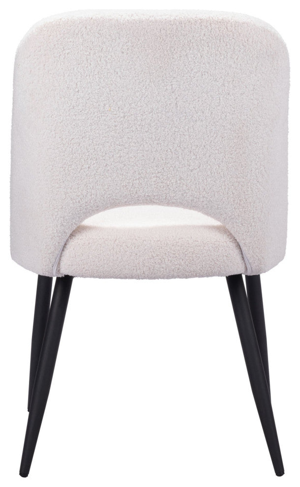 Dining Chair, Set of 2, Steel Metal, Fabric, Ivory, Black, Kitchen Cafe Bistro