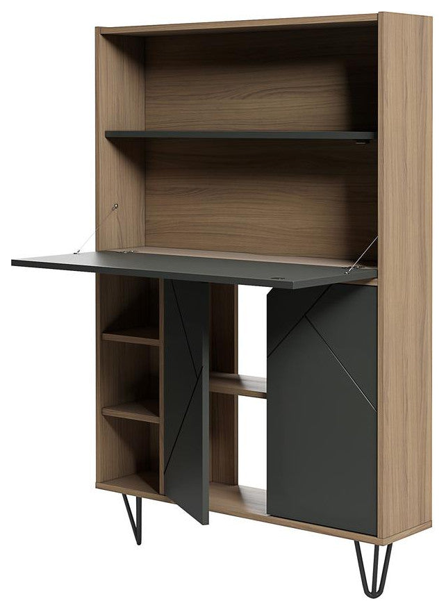 Nexera 611057 Slim Secretary Desk, Nutmeg And Charcoal Grey