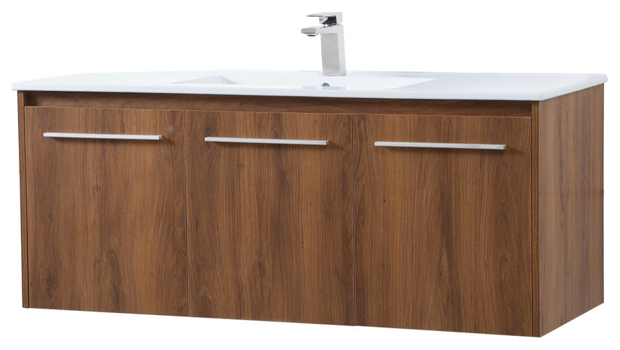 Single Bathroom Floating Vanity, Walnut Brown, 48"