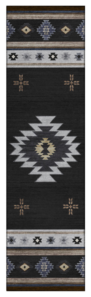 Indoor/Outdoor Phoenix PH4 Black Machine Washable 2'3" x 7'6" Runner Rug