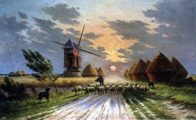 Armand Guery A Shepherd and his Flock, 18"x27" Gallery Wrapped Canvas Print