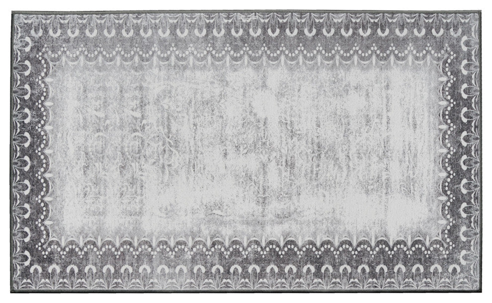 My Magic Carpet Washable Rug Dardon Bordered Gray, 3' X 5'