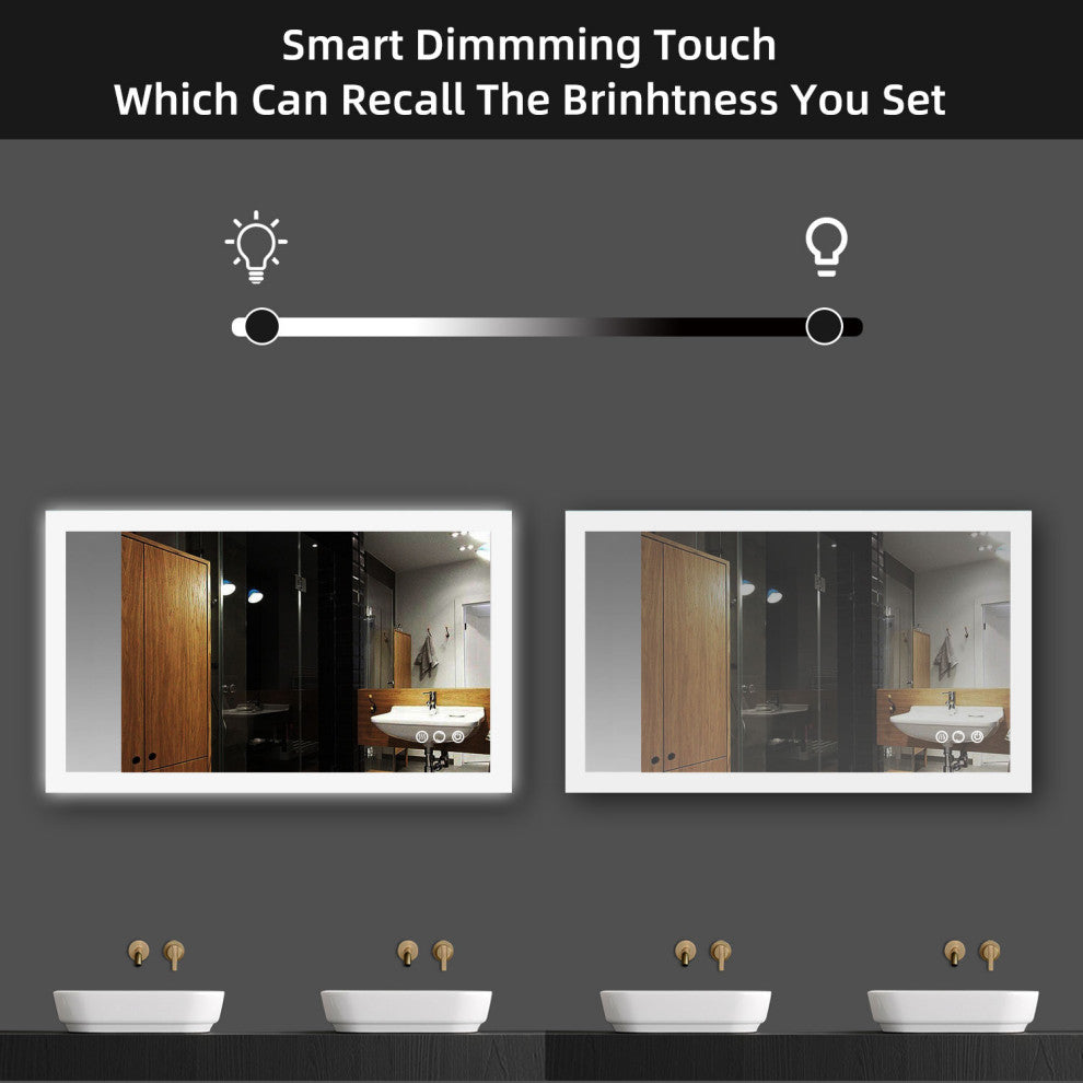 40x24 In. Smart Touch Backlit Dimmable Multi-Color Anti-Fog LED Vanity Mirror