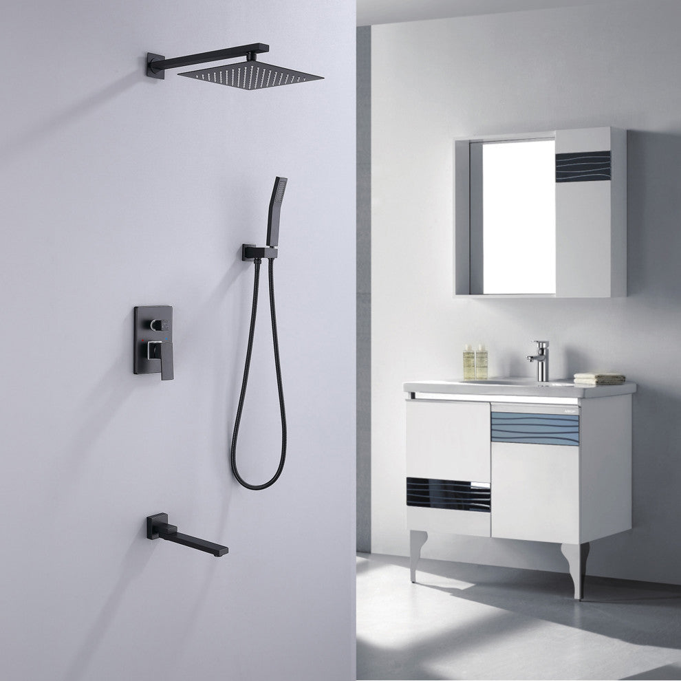 Shower System with Handheld Shower & 180 Degree Rotation Tub Spout, Matte Black