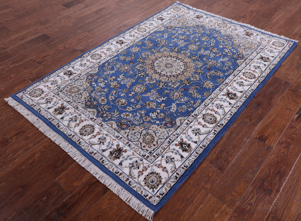 4' 2" X 6' 1" Persian Nain Wool & Silk Hand-Knotted Rug - Q13137