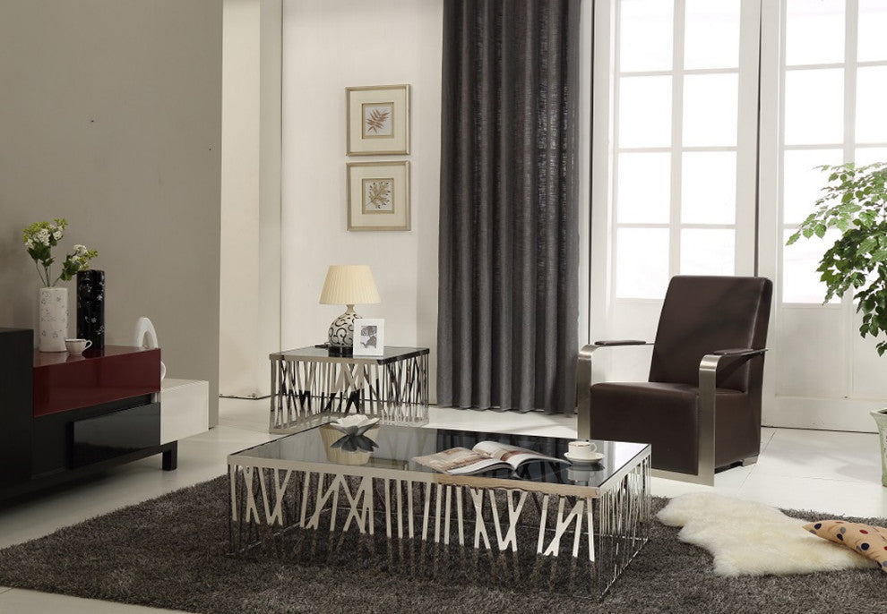 HomeRoots 32" Glass and Stainless Steel Coffee Table