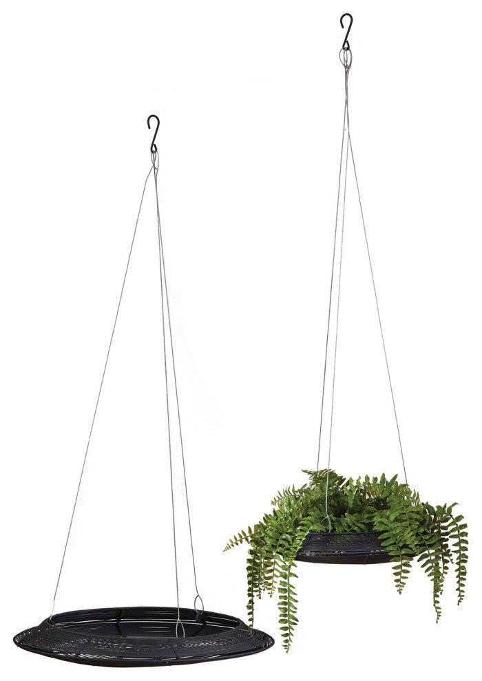 Elegant Set of 2 Minimalist Flat Black Shallow Hanging Baskets Iron Metal Wire