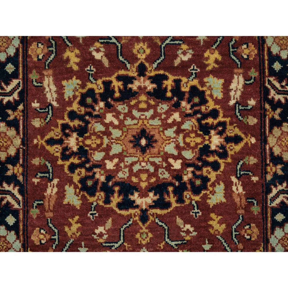 Rust Red Antiqued Sarouk Re-Creation Pure Wool Hand Knotted Rug, 2'x3'2"