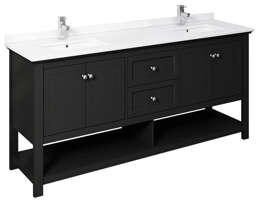 Fresca Manchester 72" Black Double Sink Cabinet, Top and Sinks