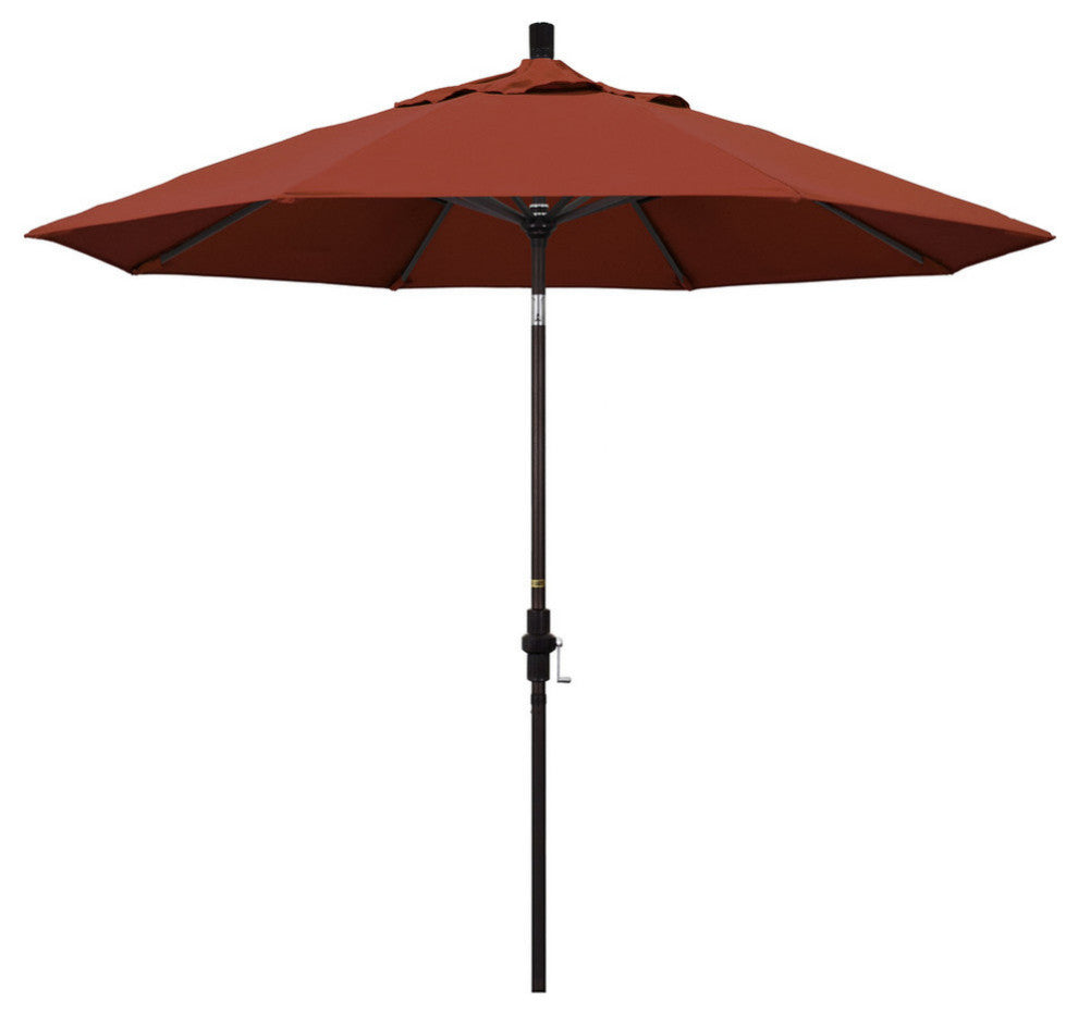 9' Bronze Collar Tilt Crank Lift Aluminum Umbrella, Sunbrella, Terracotta