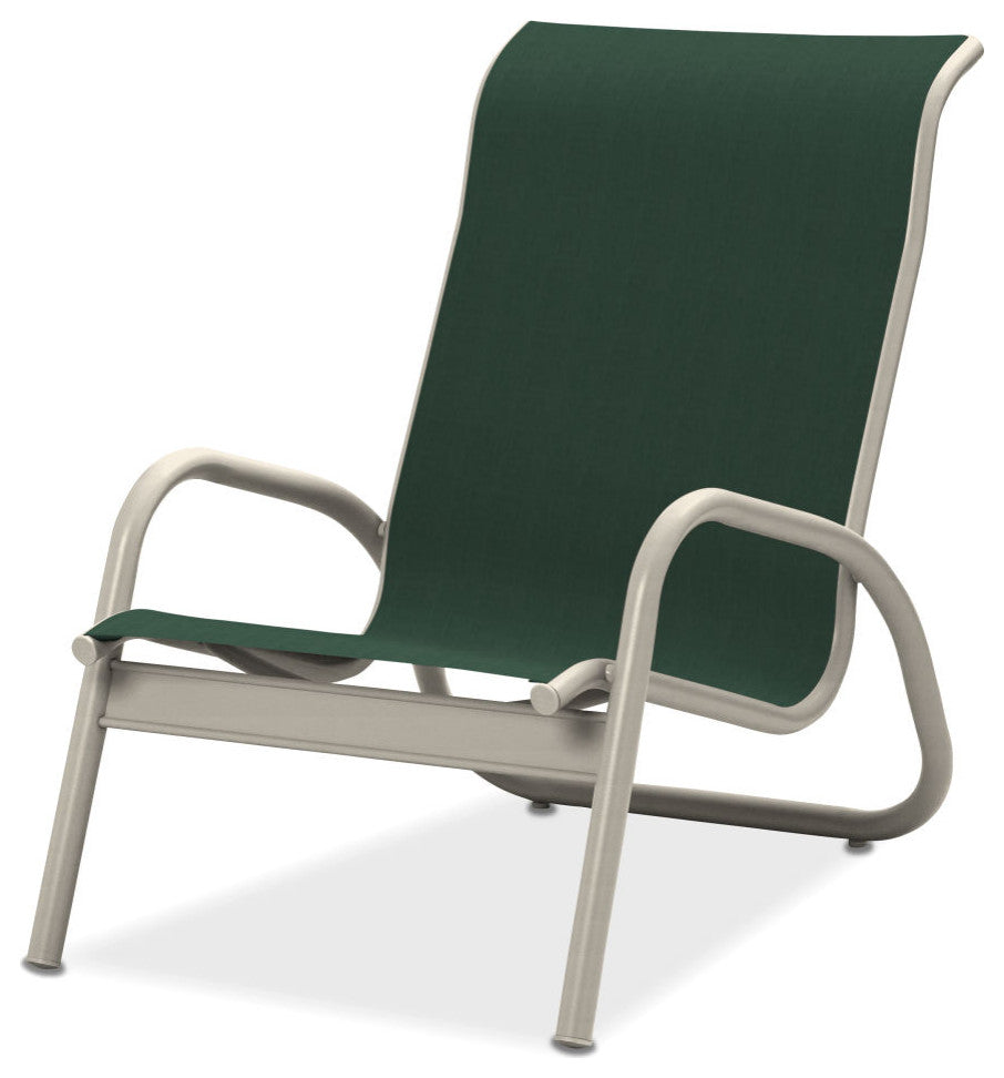Gardenella Sling Stacking Poolside Chair, Textured Warm Gray, Forest Green