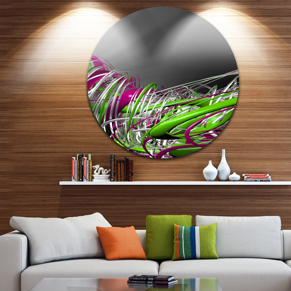 Fractal 3D Green Purple Stripes, Abstract Art Round Wall Art, 11"