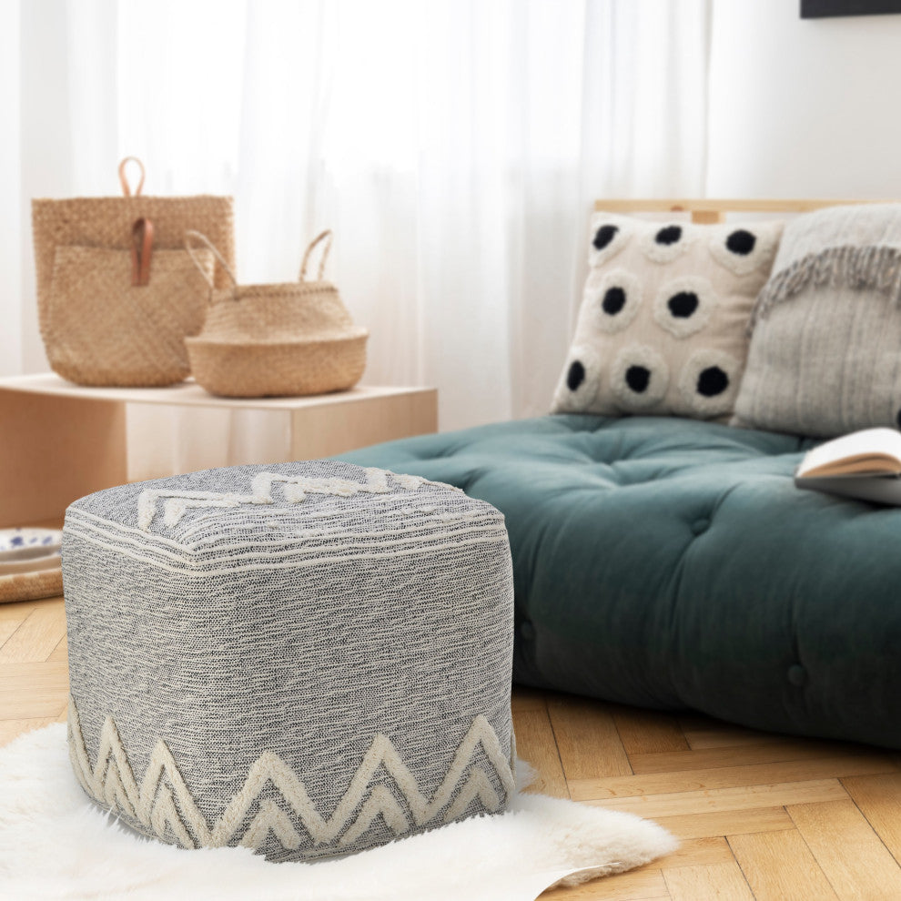 Modern Tufted Geometric Peaks Pouf