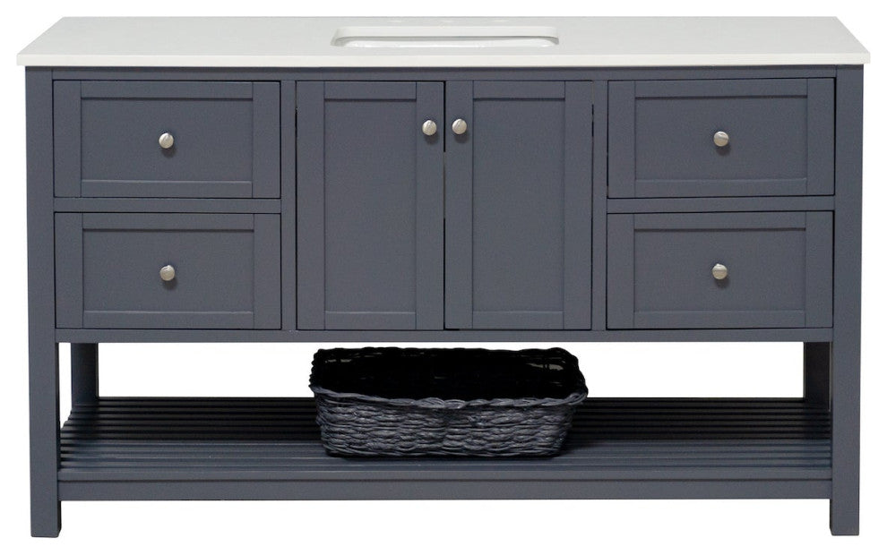Lakeshore 60" Single Bathroom Vanity, Marine Gray, Engineered White