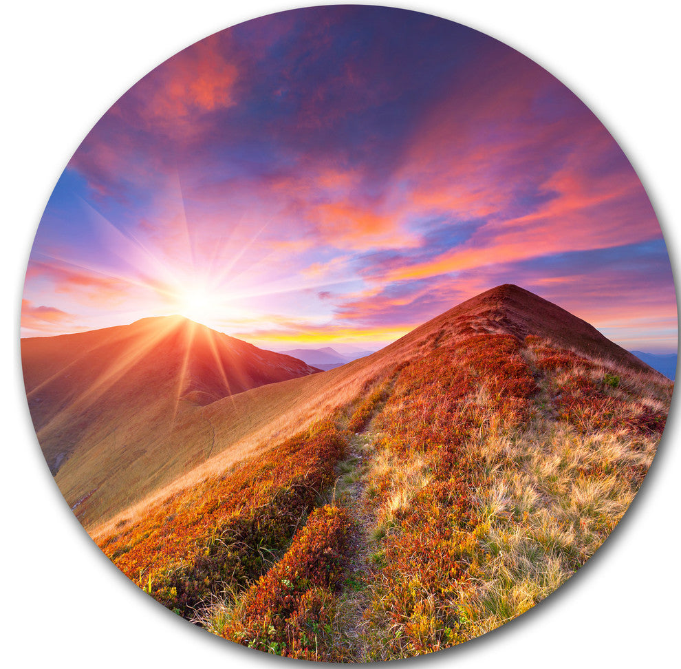 Colorful Grass And Clouds, Landscape Photography Round Wall Art, 11"