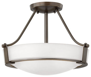 Hinkley Hathaway Medium Semi-Flush Mount, Olde Bronze With Etched White Glass