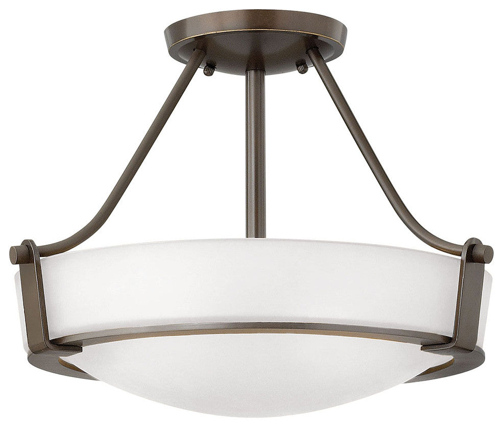 Hinkley Hathaway Medium Semi-Flush Mount, Olde Bronze With Etched White Glass