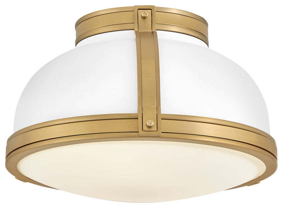 Hinkley Lighting 46351 Barton 2 Light 15"W Flush Mount Ceiling - White / Brass