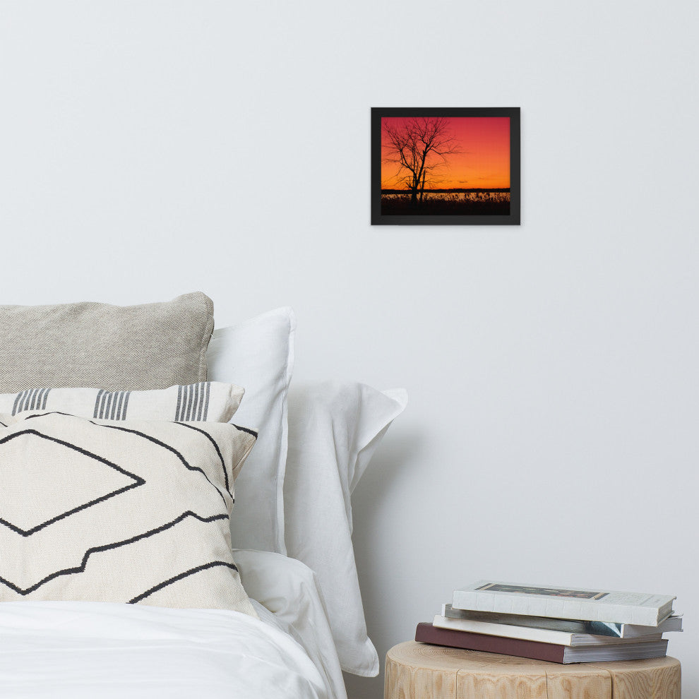 Burning Skies Rural Landscape Framed Photo Paper Wall Art Print, Black, 8" X 10"