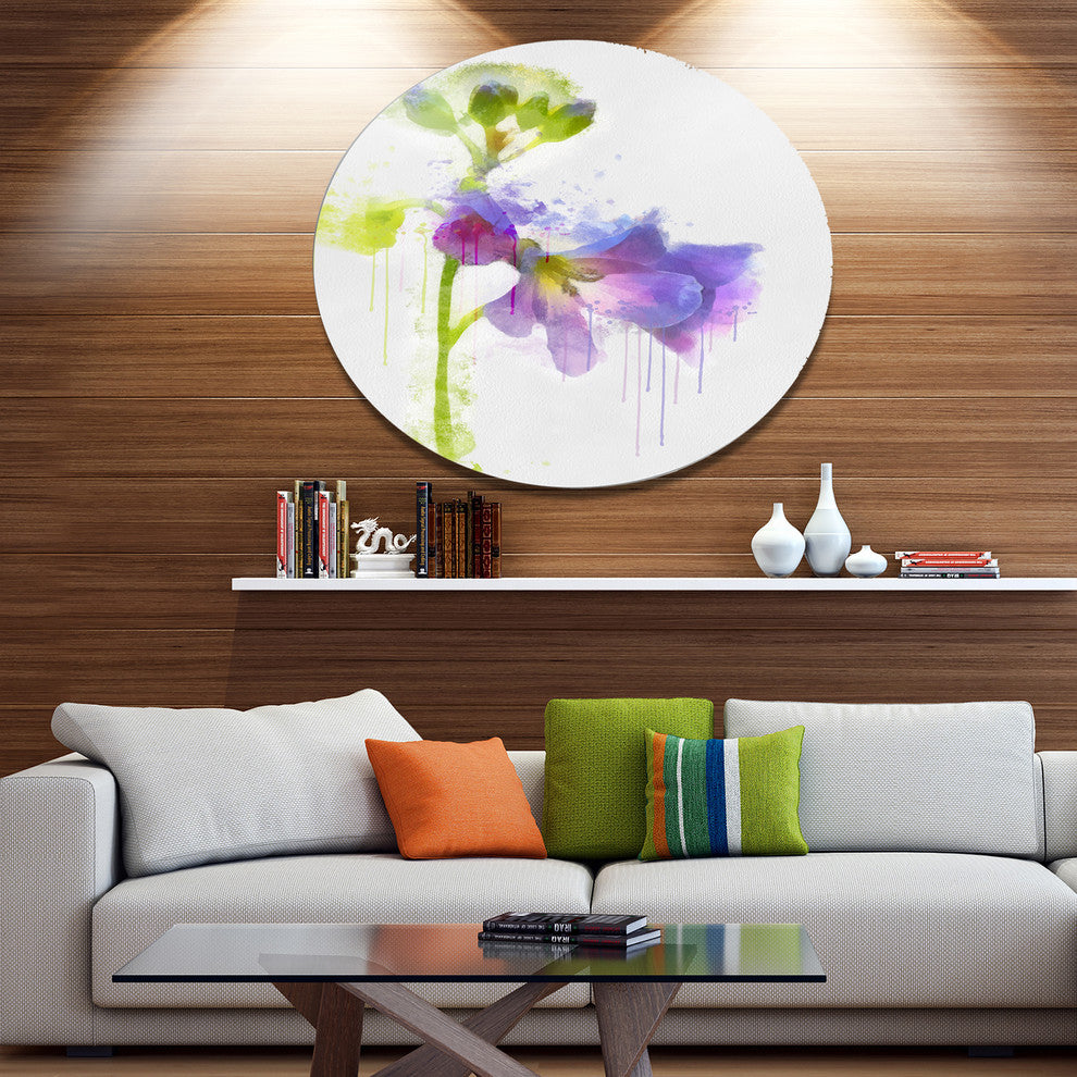 Blue Hand-Drawn Eustoma Watercolor, Flower Round Wall Art, 11"