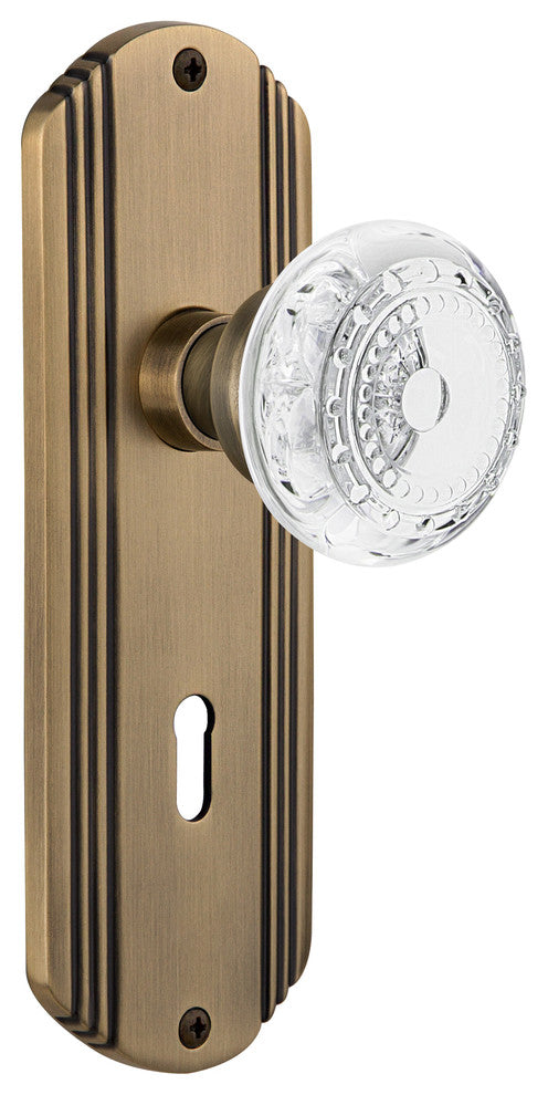 Deco Plate Single Dummy With Keyhole Crystal Meadows Knob, Antique Brass, DECCME