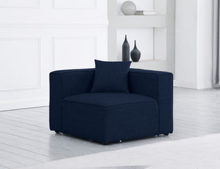 Cube Upholstered Modular Component, Navy, Linen Texured Fabric, Corner Chair