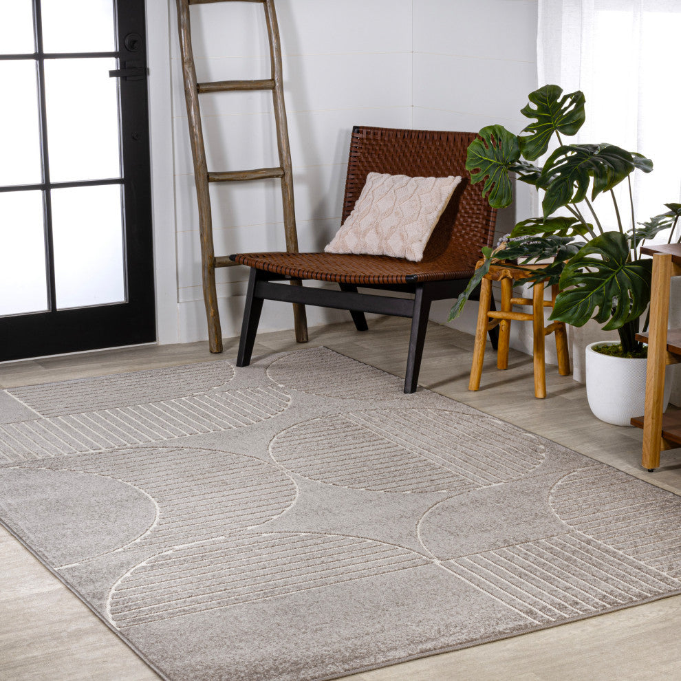 High-Low Arch Scandi Striped Gray/Cream 4 ft x 6 ft Indoor/Outdoor Area Rug
