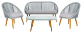 Safavieh Outdoor Halcott 4 Piece Living Set Grey Rope / Grey Cushion / Gold Legs