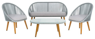 Safavieh Outdoor Halcott 4 Piece Living Set Grey Rope / Grey Cushion / Gold Legs
