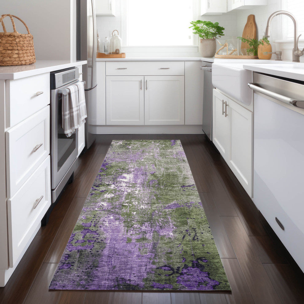 Machine Washable Indoor/Outdoor Chantille ACN1870 Olive 2'3" x 7'6" Runner Rug