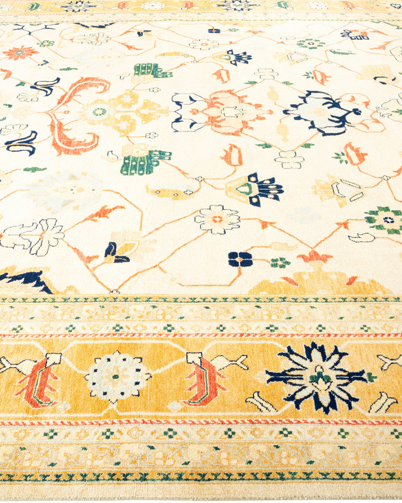 Eclectic, One-of-a-Kind Hand-Knotted Area Rug Ivory, 9' 1" x 12' 4"