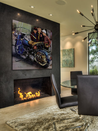 "Tex's Motorcycle" Painting Print on Canvas by Stevan Dohanos