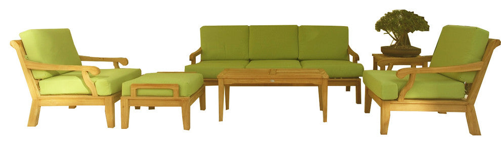 6-Piece Sack Outdoor Teak Sofa Set With Sunbrella Cushions Linen Straw