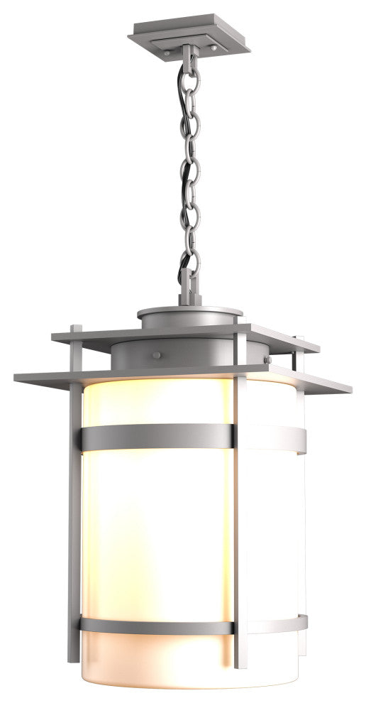 Banded Large Outdoor Fixture, Coastal Burnished Steel Finish, Opal Glass
