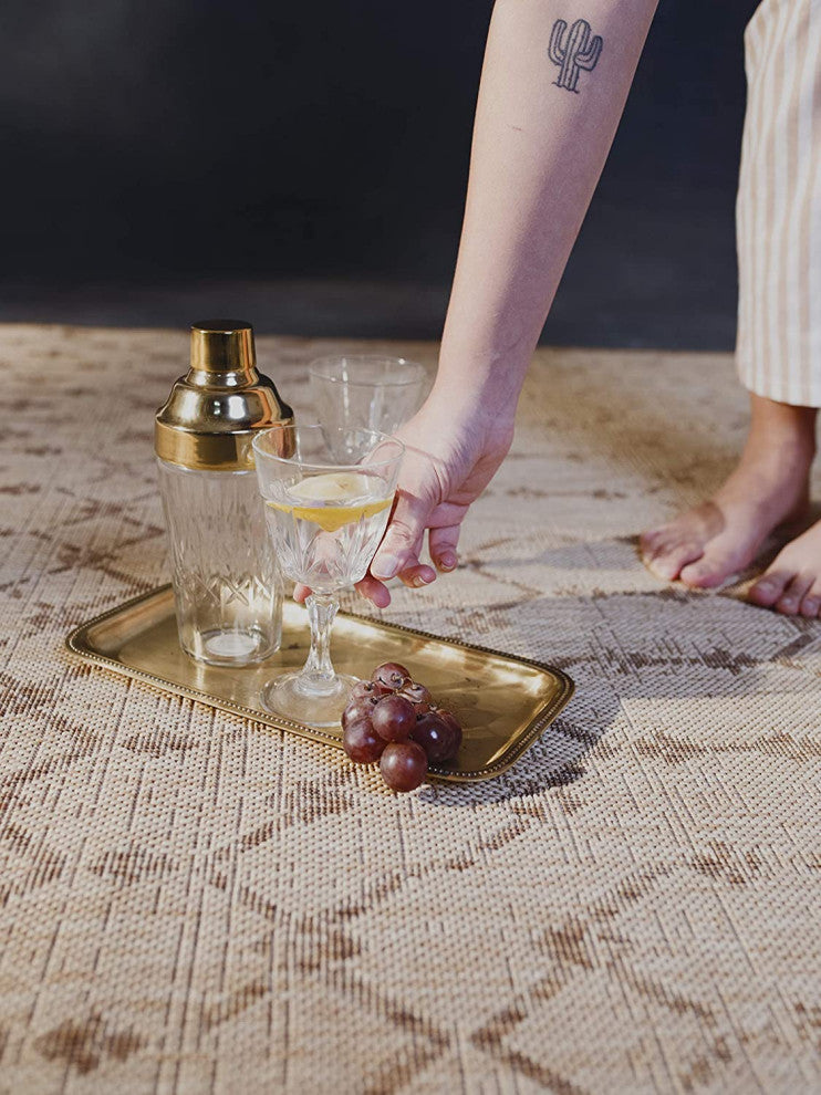 Outdoor Collection Geometric Area Rug - Bohemian Rug, Neutral, 7'10"x10'