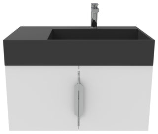 CastelloUSA Amazon 30" Right Wall Mounted Bathroom Vanity Set, White, Black Top, Brushed Nickel
