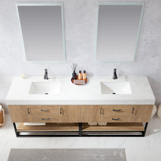 Alistair Vanity, North American Oak, Matte Black Hardware, 84", With Mirror