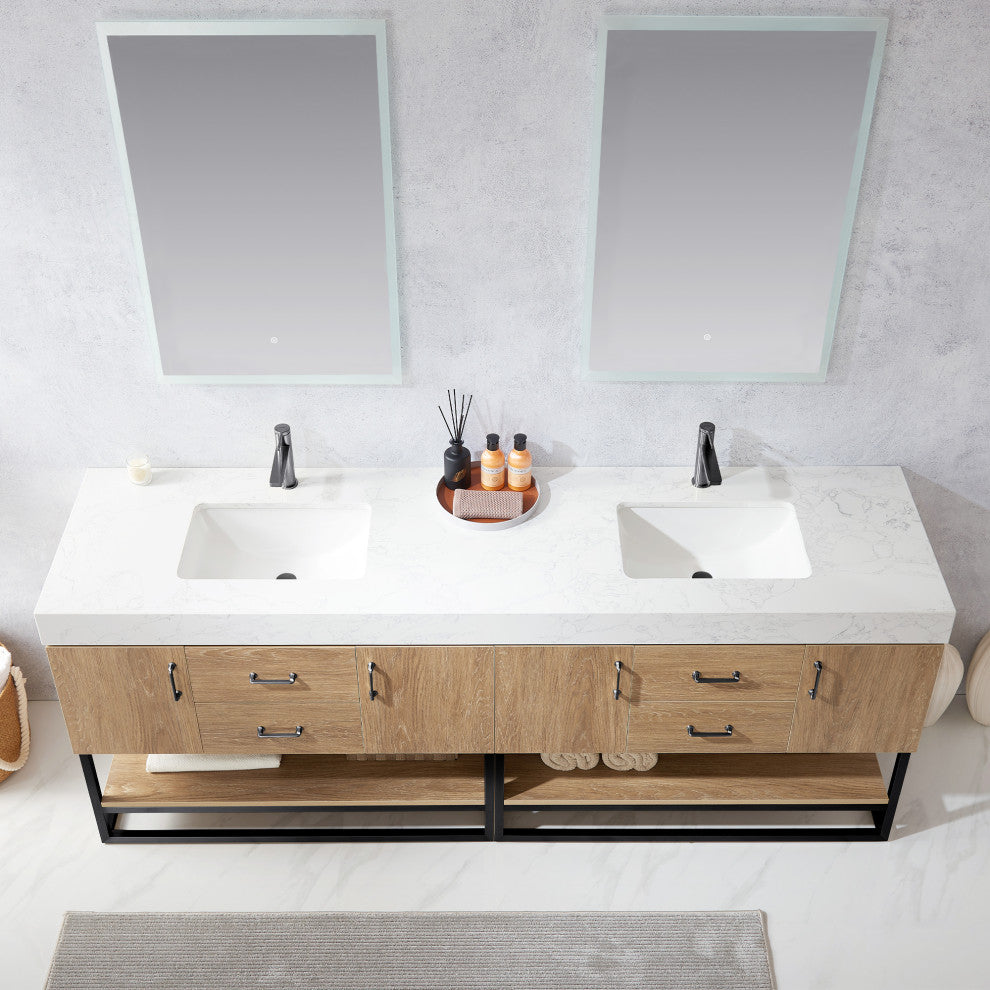 Alistair Vanity, North American Oak, Matte Black Hardware, 84", With Mirror