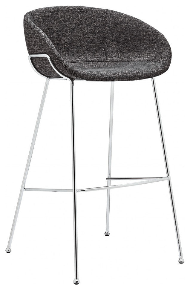 Set of Two 30" Black And Silver Steel Low Back Bar Height Bar Chairs