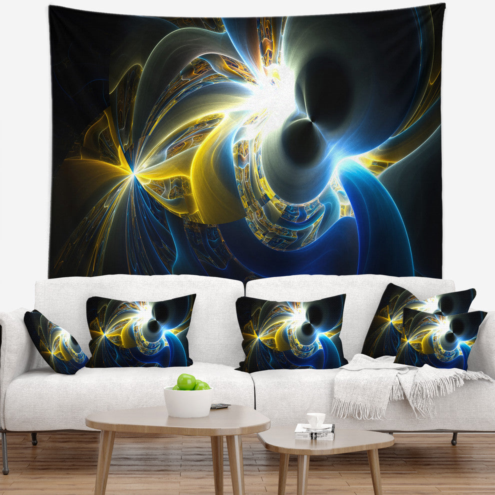 Glowing Blue Yellow Plasma Abstract Wall Tapestry, 92"x78"