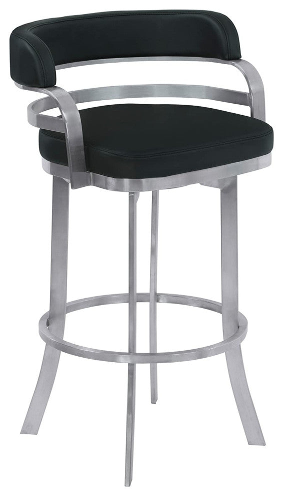 Elegant Bar Stool, Brushed Stainless Steel Frame and Curved Open Back, 26 Inch