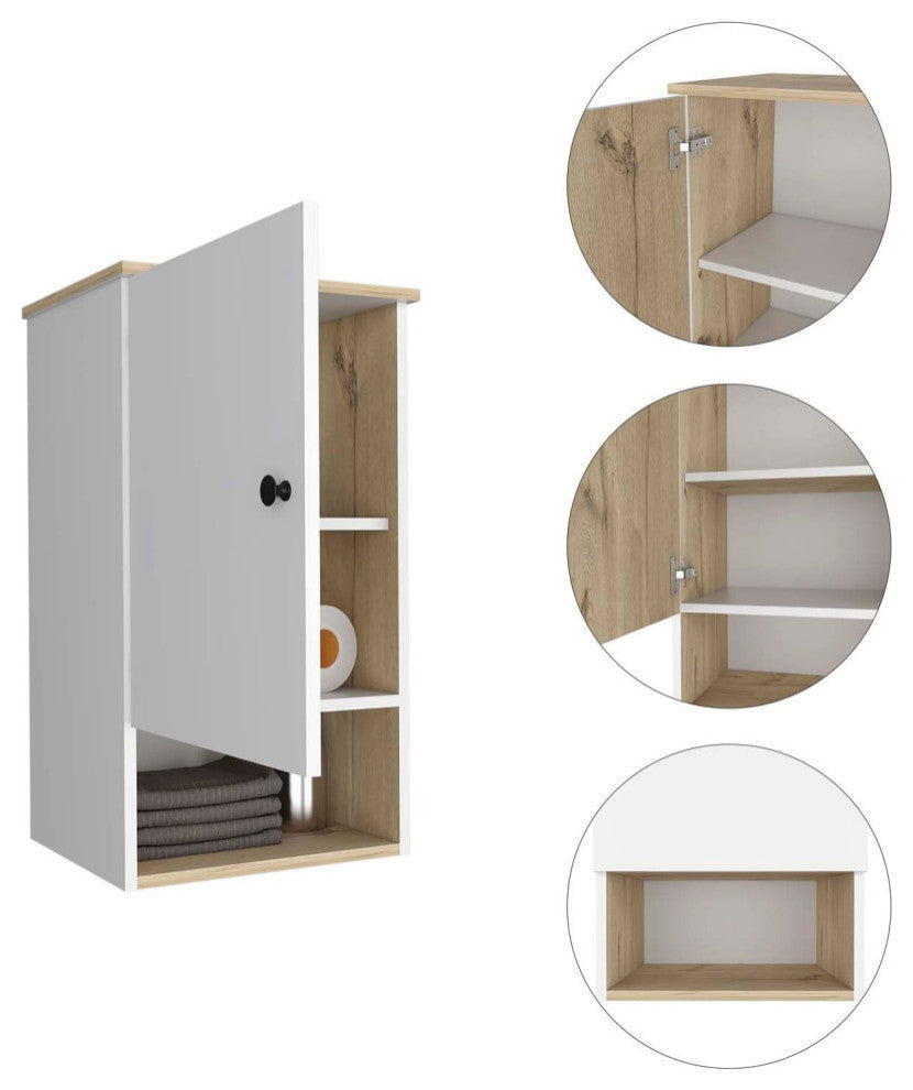 Alaska Medicine Cabinet with Open Shelf, Light Oak/ White